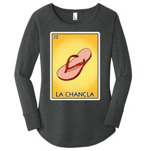 La Chancla Flip Flop Card Mexican Lottery Card La Chancla Women's Perfect Tri Tunic Long Sleeve Shirt