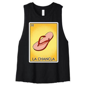 La Chancla Flip Flop Card Mexican Lottery Card La Chancla Women's Racerback Cropped Tank