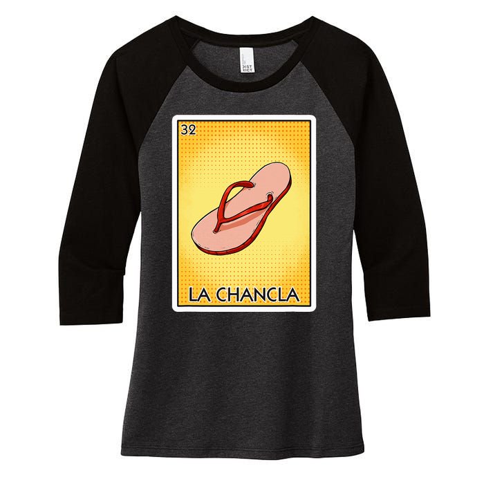 La Chancla Flip Flop Card Mexican Lottery Card La Chancla Women's Tri-Blend 3/4-Sleeve Raglan Shirt