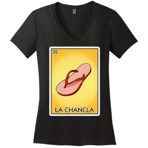 La Chancla Flip Flop Card Mexican Lottery Card La Chancla Women's V-Neck T-Shirt