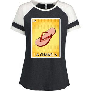 La Chancla Flip Flop Card Mexican Lottery Card La Chancla Enza Ladies Jersey Colorblock Tee