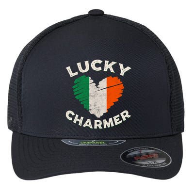 Lucky Charmer Grunge Heart Irish Flag St PatrickS Day Gift Flexfit Unipanel Trucker Cap