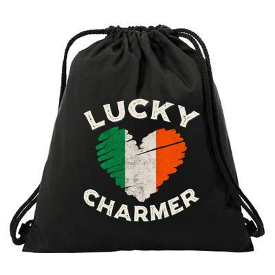 Lucky Charmer Grunge Heart Irish Flag St PatrickS Day Gift Drawstring Bag