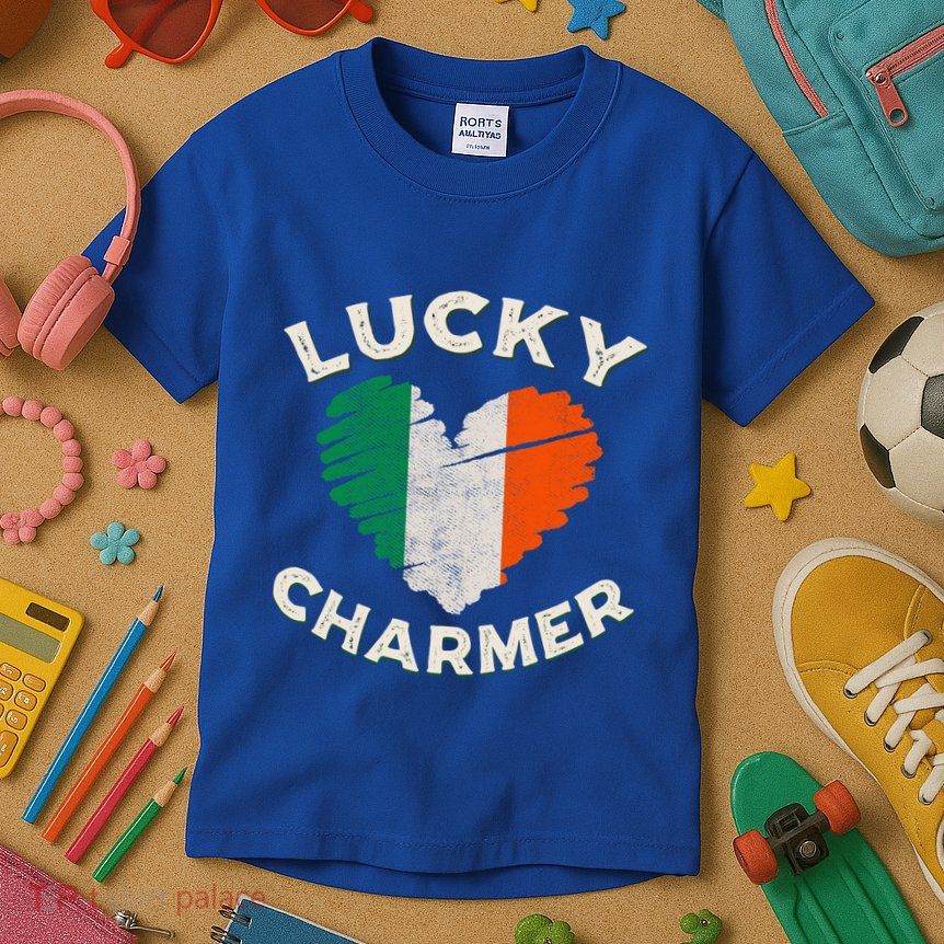 Lucky Charmer Grunge Heart Irish Flag St PatrickS Day Gift Kids T-Shirt