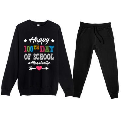 Librarian Cute Gift Happy 100th Day Of School 100 Days Smarter Gift Premium Crewneck Sweatsuit Set