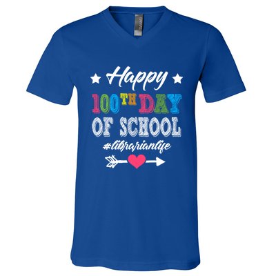 Librarian Cute Gift Happy 100th Day Of School 100 Days Smarter Gift V-Neck T-Shirt