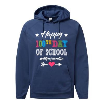 Librarian Cute Gift Happy 100th Day Of School 100 Days Smarter Gift Performance Fleece Hoodie