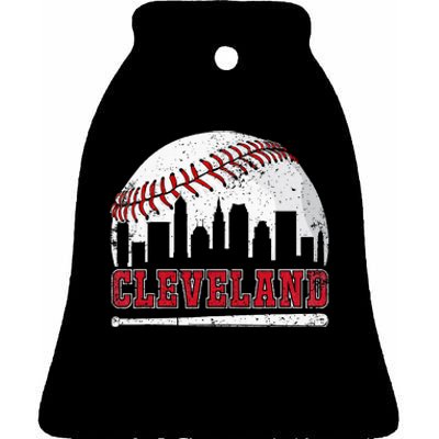 Love Cleveland Graphic Baseball Lover Player Ceramic Bell Ornament