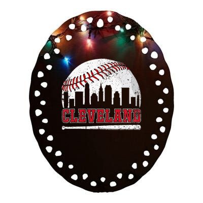 Love Cleveland Graphic Baseball Lover Player Ceramic Oval Ornament