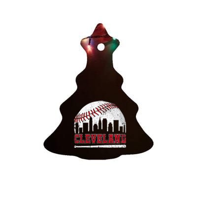 Love Cleveland Graphic Baseball Lover Player Ceramic Tree Ornament