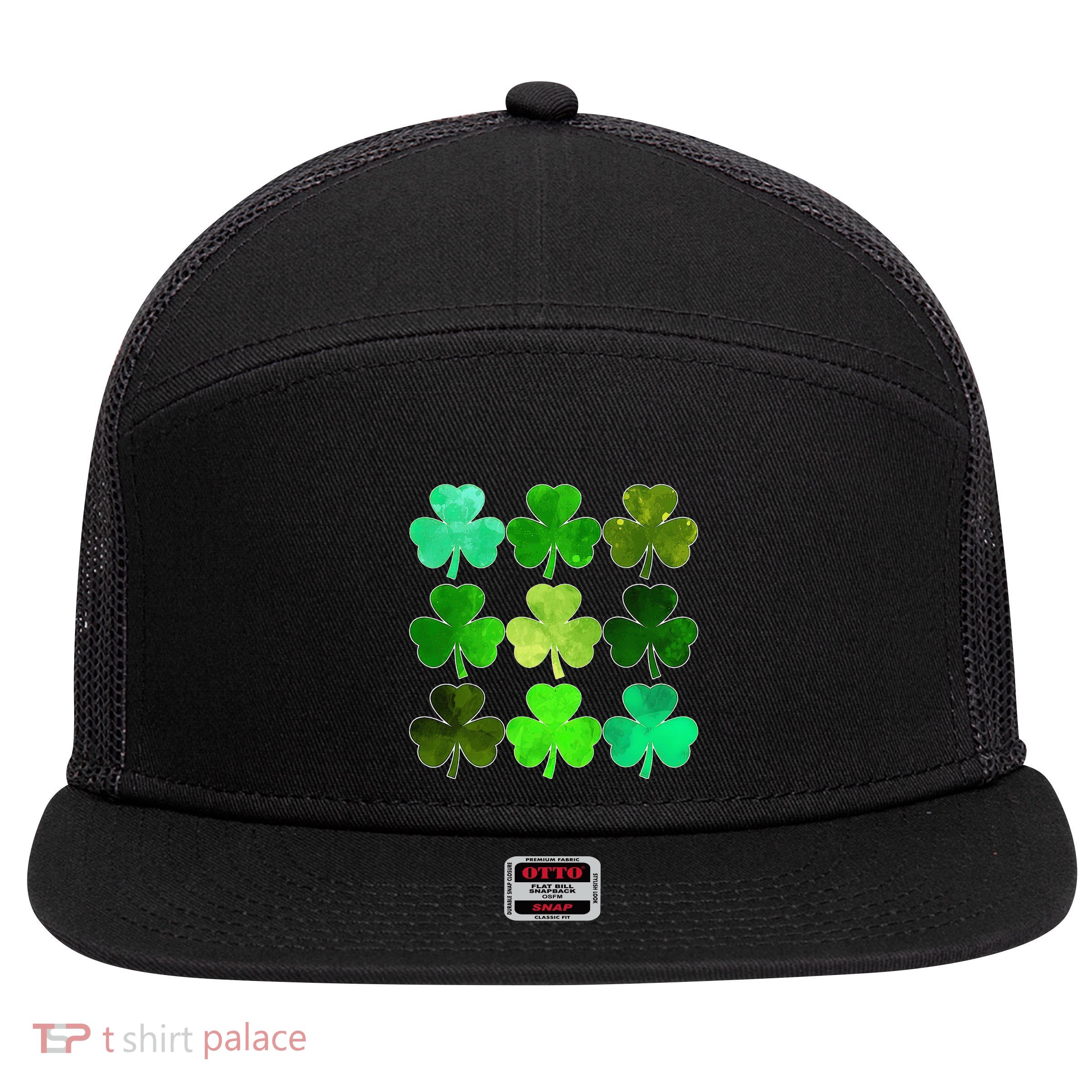 Lucky Clover Green Shamrock Irish Funny st patricks day 7 Panel Mesh Trucker Snapback Hat