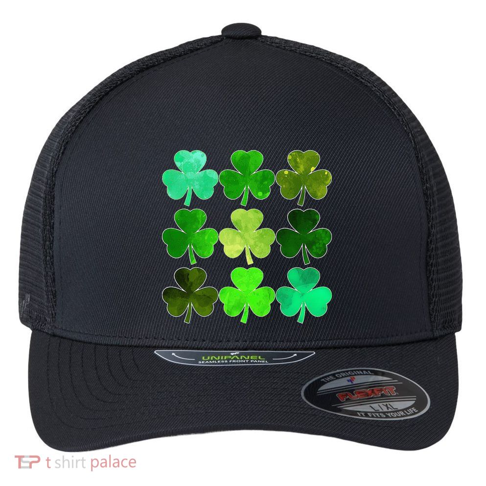 Lucky Clover Green Shamrock Irish Funny st patricks day Flexfit Unipanel Trucker Cap