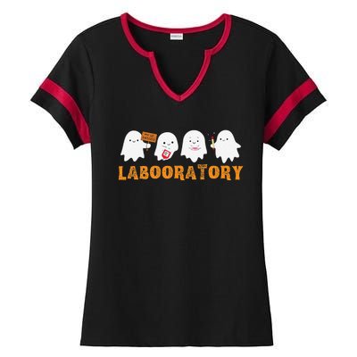 Labooratory Cute Ghost Halloween Laboratory Lab Scientist Ladies Halftime Notch Neck Tee