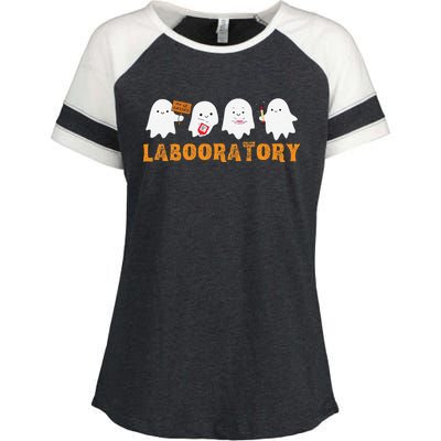 Labooratory Cute Ghost Halloween Laboratory Lab Scientist Enza Ladies Jersey Colorblock Tee