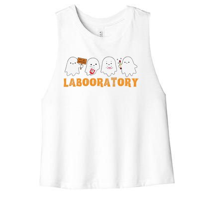 Labooratory Cute Ghost Halloween Laboratory Lab Scientist Women's Racerback Cropped Tank