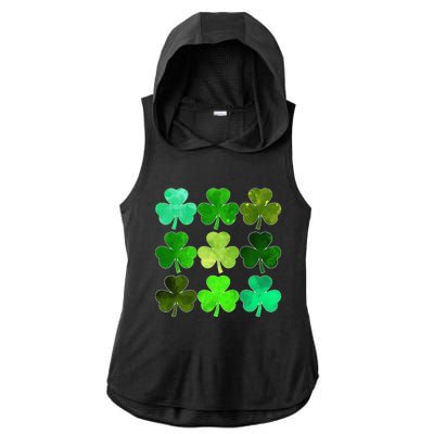 Lucky Clover Green Irish Funny st patricks day Ladies PosiCharge Tri-Blend Wicking Draft Hoodie Tank