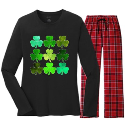 Lucky Clover Green Irish Funny st patricks day Women's Long Sleeve Flannel Pajama Set 