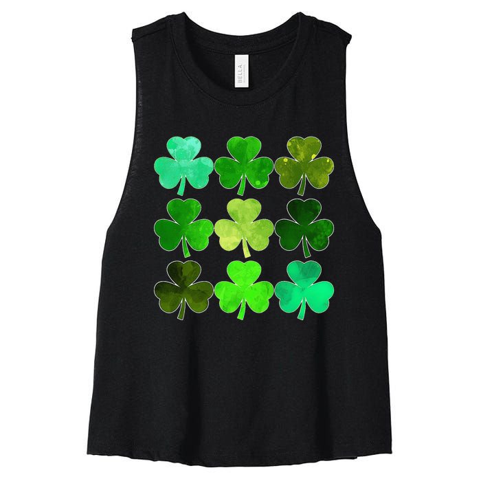 Lucky Clover Green Irish Funny st patricks day Women's Racerback Cropped Tank