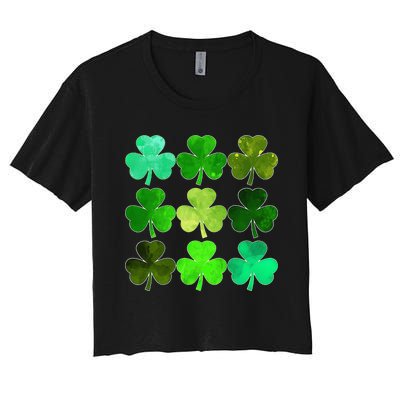 Lucky Clover Green Irish Funny st patricks day Women's Crop Top Tee