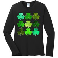 Lucky Clover Green Irish Funny st patricks day Ladies Long Sleeve Shirt