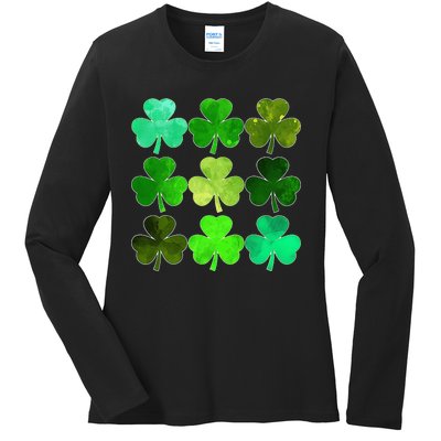 Lucky Clover Green Irish Funny st patricks day Ladies Long Sleeve Shirt