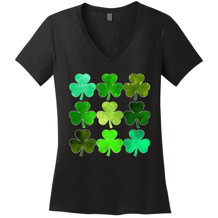 Lucky Clover Green Irish Funny st patricks day Women's V-Neck T-Shirt