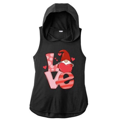 Love Cute Gnome Valentines Day Heart Ladies PosiCharge Tri-Blend Wicking Draft Hoodie Tank