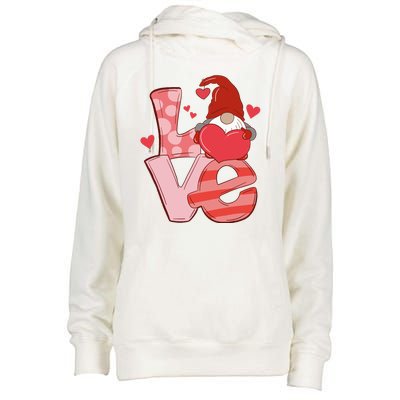 Love Cute Gnome Valentines Day Heart Womens Funnel Neck Pullover Hood