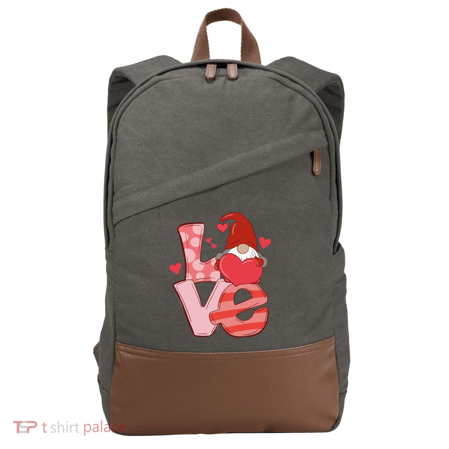 Love Cute Gnome Valentines Day Heart Cotton Canvas Backpack