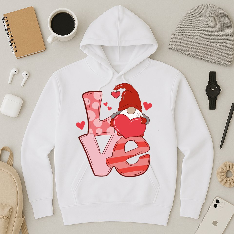 Love Cute Gnome Valentines Day Heart Hoodie