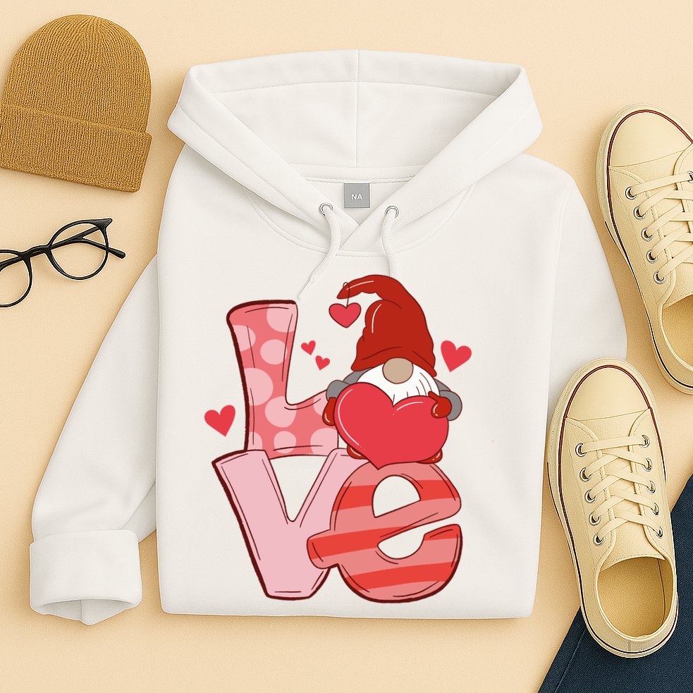 Love Cute Gnome Valentines Day Heart Hoodie
