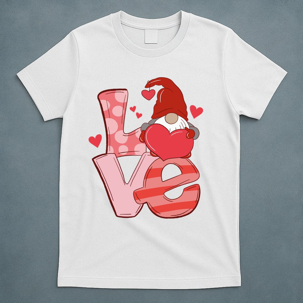 Love Cute Gnome Valentines Day Heart T-Shirt