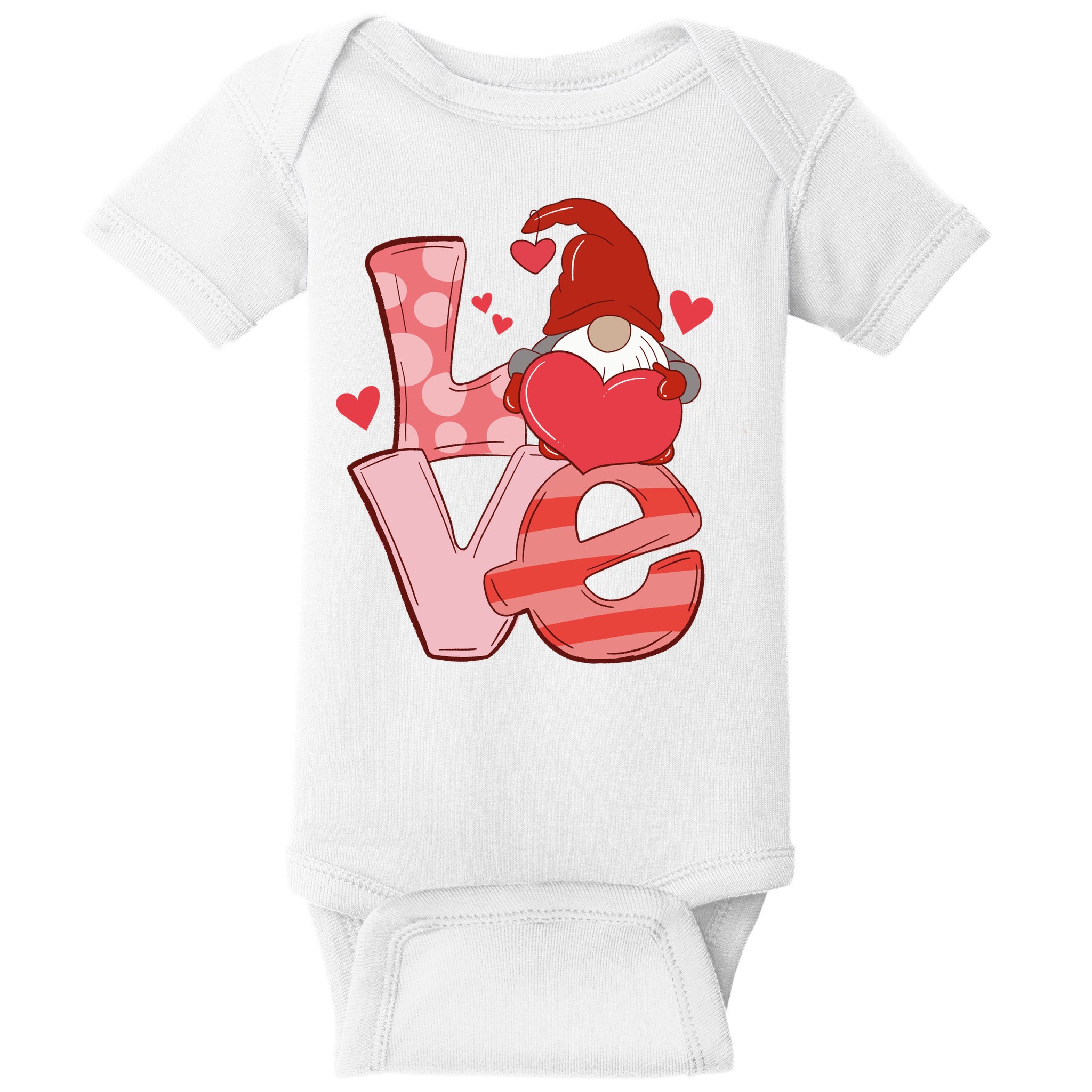 Love Cute Gnome Valentines Day Heart Baby Bodysuit