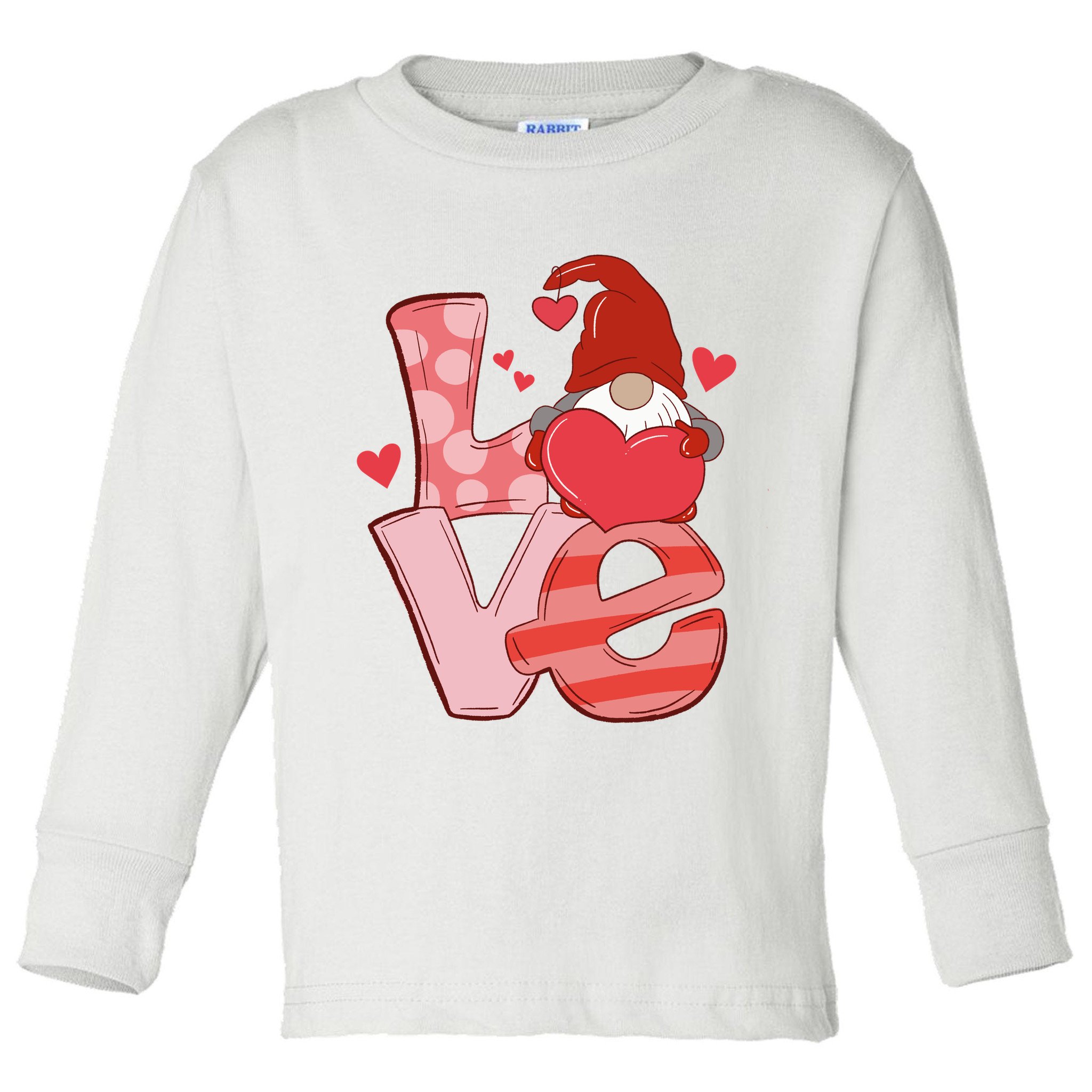 Love Cute Gnome Valentines Day Heart Toddler Long Sleeve Shirt