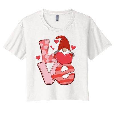 Love Cute Gnome Valentines Day Heart Women's Crop Top Tee