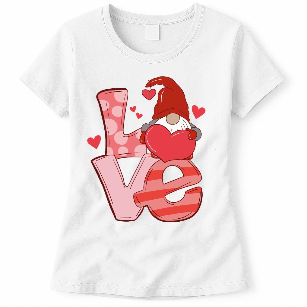 Love Cute Gnome Valentines Day Heart Womens T-Shirt
