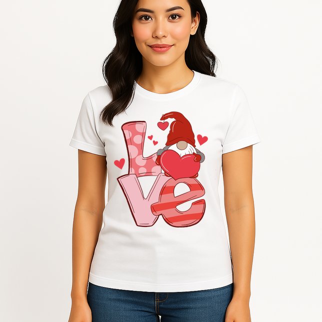 Love Cute Gnome Valentines Day Heart Womens T-Shirt