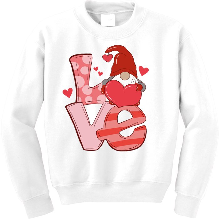 Love Cute Gnome Valentines Day Heart Kids Sweatshirt