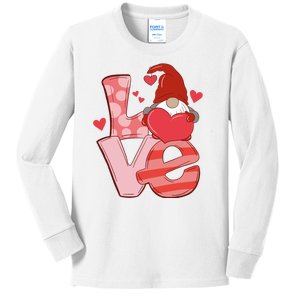 Love Cute Gnome Valentines Day Heart Kids Long Sleeve Shirt