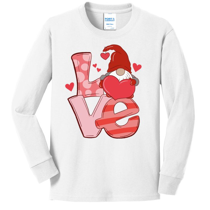 Love Cute Gnome Valentines Day Heart Kids Long Sleeve Shirt