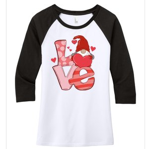 Love Cute Gnome Valentines Day Heart Women's Tri-Blend 3/4-Sleeve Raglan Shirt