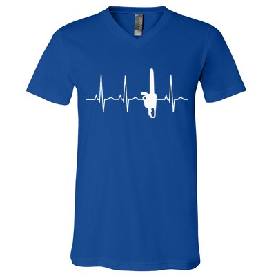 Lumberjack Chainsaw Heartbeat For Arborists V-Neck T-Shirt