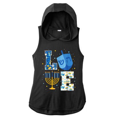 LOVE Cute Hanukkah Decorations Dreidel Menorah Chanukah Ladies PosiCharge Tri-Blend Wicking Draft Hoodie Tank