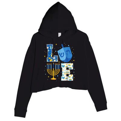 LOVE Cute Hanukkah Decorations Dreidel Menorah Chanukah Crop Fleece Hoodie