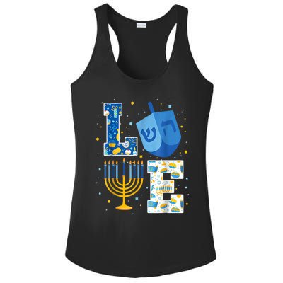 LOVE Cute Hanukkah Decorations Dreidel Menorah Chanukah Ladies PosiCharge Competitor Racerback Tank