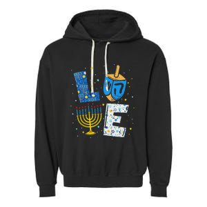 Love Cute Hanukkah Decorations Dreidel Menorah Chanukah Garment-Dyed Fleece Hoodie