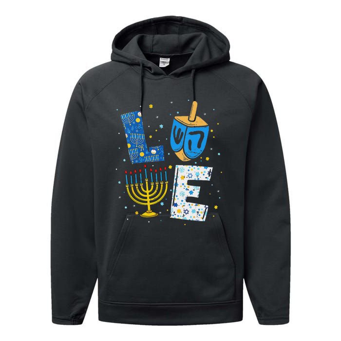 Love Cute Hanukkah Decorations Dreidel Menorah Chanukah Performance Fleece Hoodie