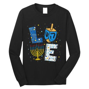 Love Cute Hanukkah Decorations Dreidel Menorah Chanukah Long Sleeve Shirt