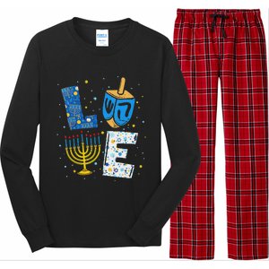 Love Cute Hanukkah Decorations Dreidel Menorah Chanukah Long Sleeve Pajama Set