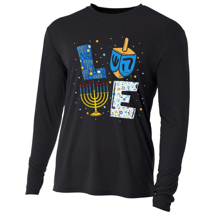 Love Cute Hanukkah Decorations Dreidel Menorah Chanukah Cooling Performance Long Sleeve Crew